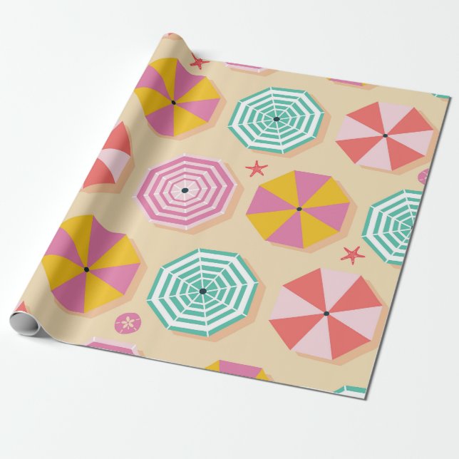 Colorful Beach Umbrella Pattern Wrapping Paper (Unrolled)