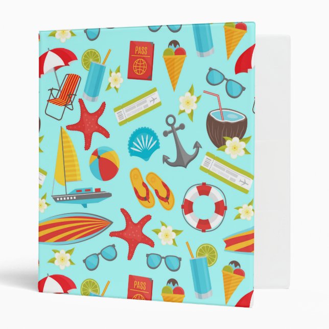 Colorful beach vacation pattern 3 ring binder (Front/Inside)