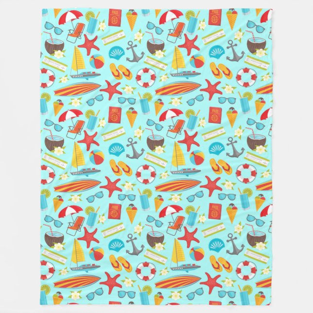 Colorful beach vacation pattern fleece blanket (Front)