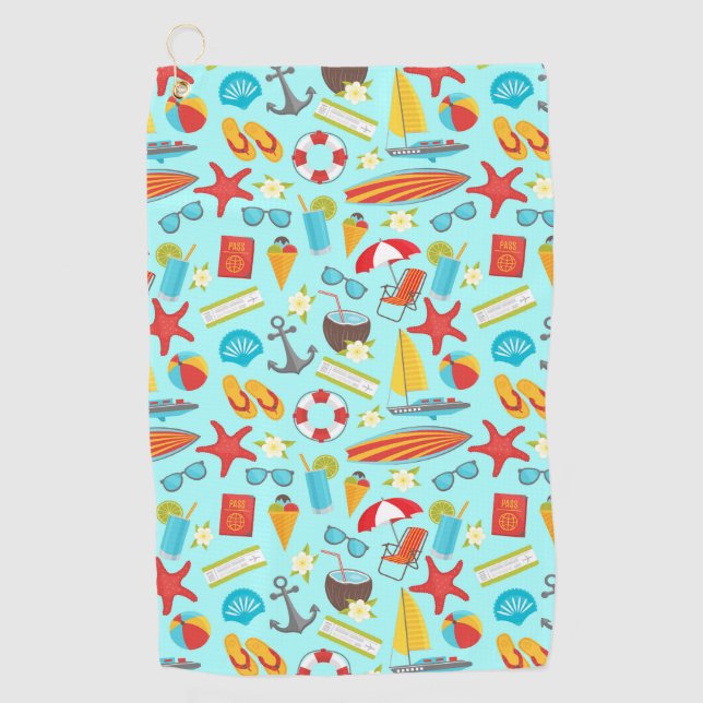 Colorful beach vacation pattern golf towel (Front)