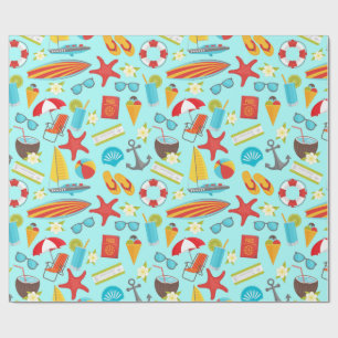 Colorful beach vacation pattern wrapping paper