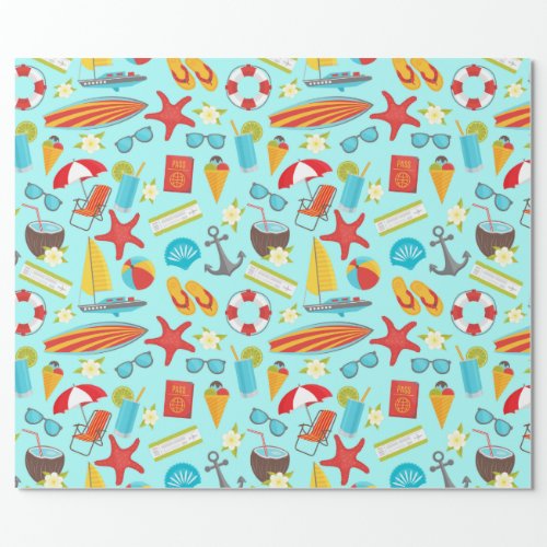 Colorful beach vacation pattern wrapping paper