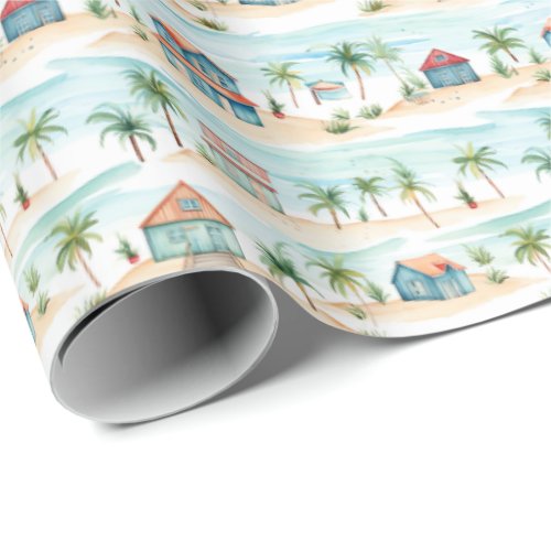 Colorful Beach Watercolor Tropical  Wrapping Paper