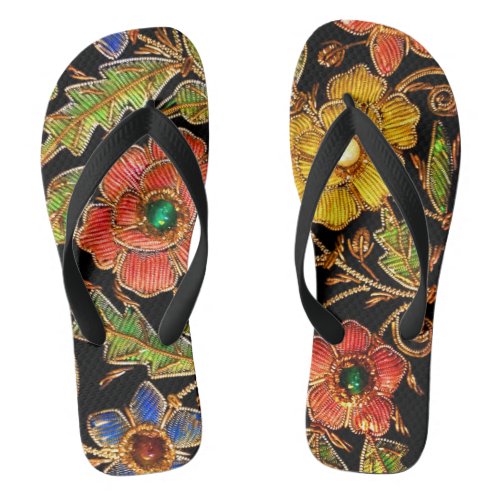 Colorful Beaded Flowers on Velvet Flip Flops