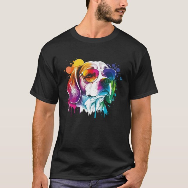 Colorful Beagle Pop Dog Dad Mom Dog T-Shirt (Front)