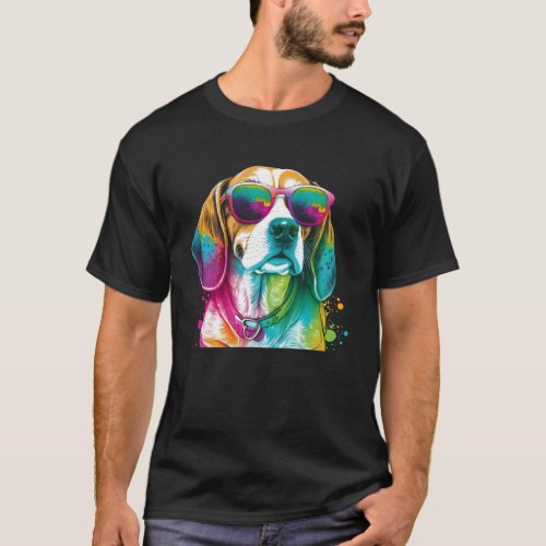 Colorful Beagle Pop Dog Dad Mom Dog T_Shirt