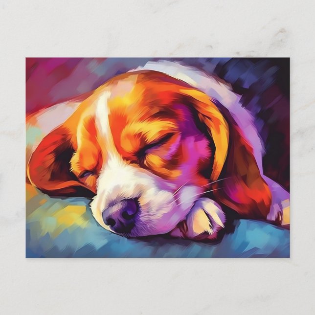 Colorful Beagle Puppy sleeping Postcard (Front)