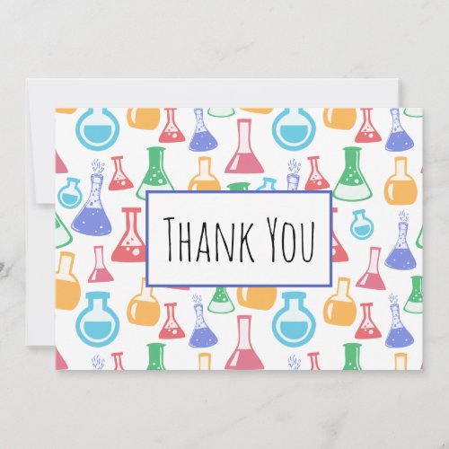 Colorful Beakers and Flasks Science Pattern Thank You Card