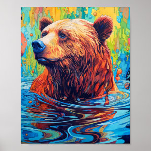 Colorful Bear Abstract painting Cabin Art Poster