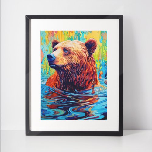 Colorful Bear Abstract painting Cabin Art Poster