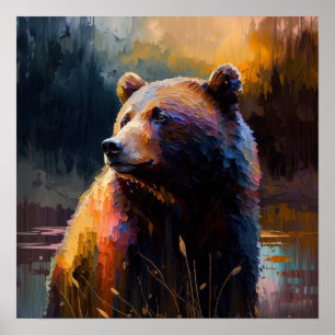 Colorful Bear Abstract painting Cabin Art Poster