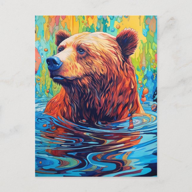 Colorful Bear Abstract painting  Postcard (Front)
