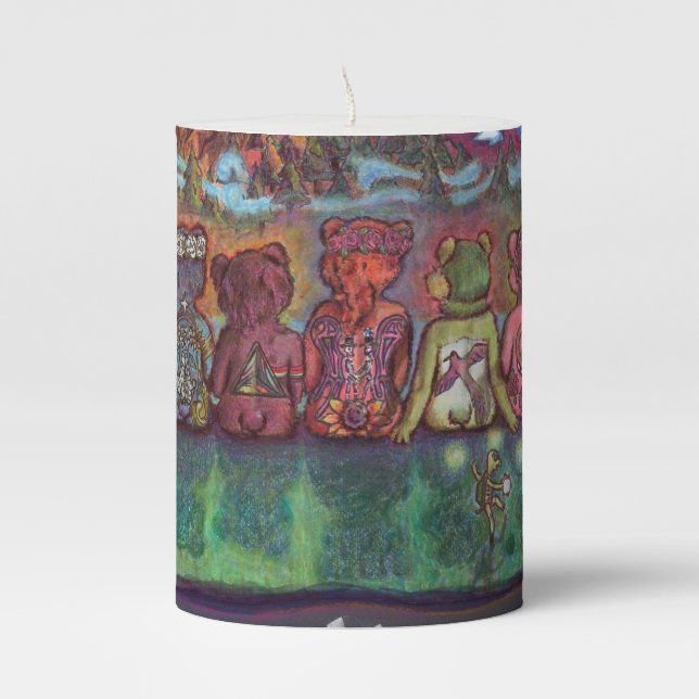 Colorful "bear bottoms" on candle (Front)