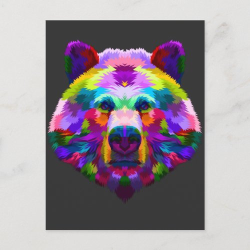 Colorful Bear Illustration Mountain Forest Animal Postcard
