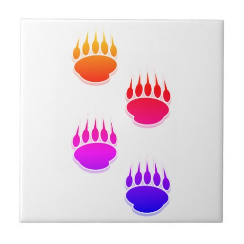 Colorful Bear Paw Prints Ceramic Tile