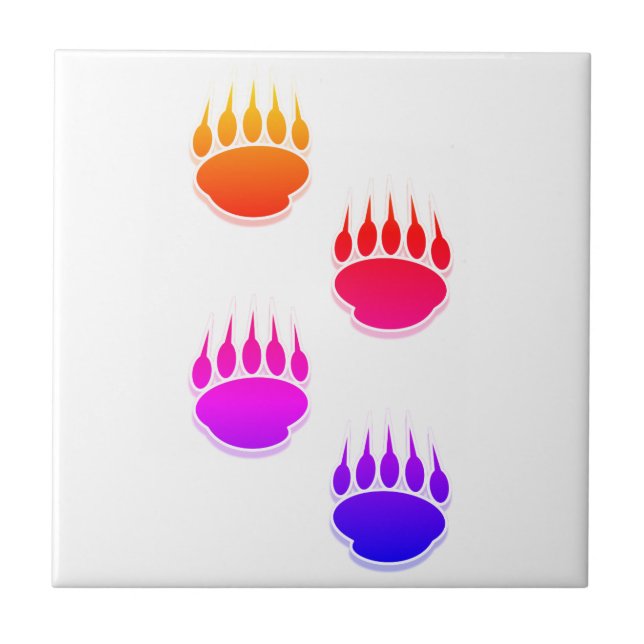 Colorful Bear Paw Prints Ceramic Tile (Front)