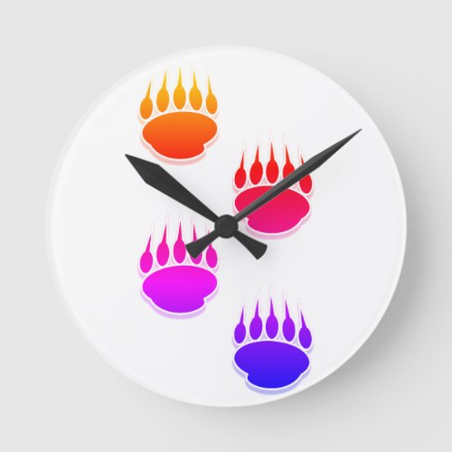 Colorful Bear Paw Prints Ceramic Tile Round Clock