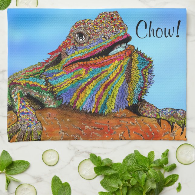 Colorful Bearded Dragon 1/2 Fold Kitchen Towel (Folded)