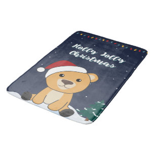 Colorful Bears Merry Christmas Winter Animals Bear Bath Mat