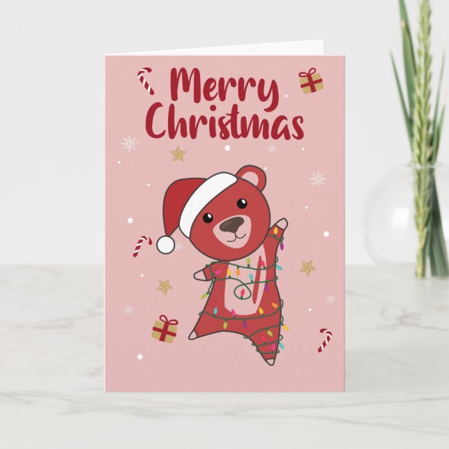 Colorful Bears Merry Christmas Winter Animals Bear Card (Front)