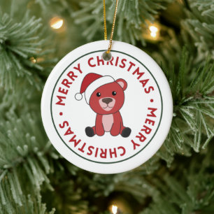Colorful Bears Merry Christmas Winter Animals Bear Ceramic Ornament