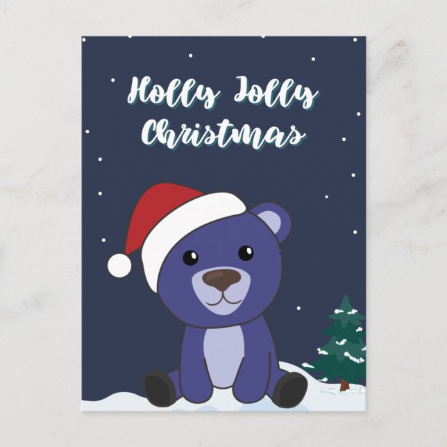 Colorful Bears Merry Christmas Winter Animals Bear Holiday Postcard (Front)