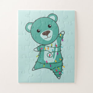 Colorful Bears Merry Christmas Winter Animals Bear Jigsaw Puzzle