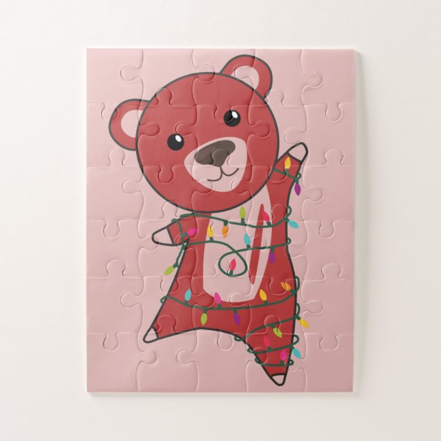 Colorful Bears Merry Christmas Winter Animals Bear Jigsaw Puzzle (Vertical)