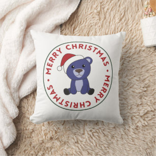Colorful Bears Merry Christmas Winter Animals Bear Throw Pillow