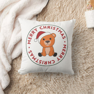 Colorful Bears Merry Christmas Winter Animals Bear Throw Pillow