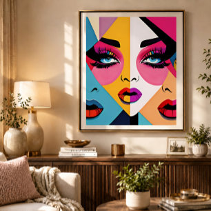 Colorful Beautiful Abstract Women Face Pop Art Poster