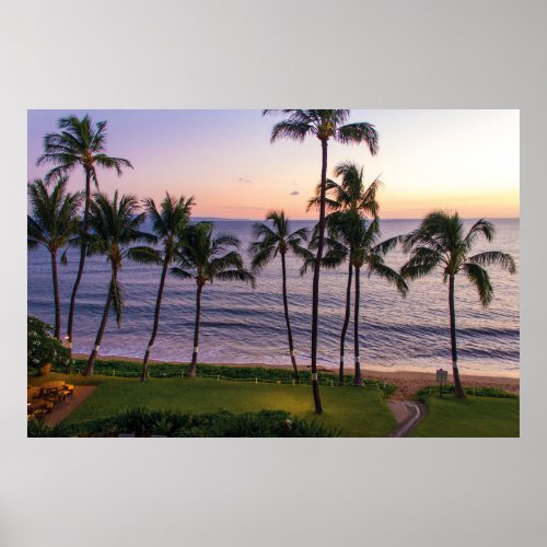 Colorful Beautiful Beach Resort Green Palm Trees Poster