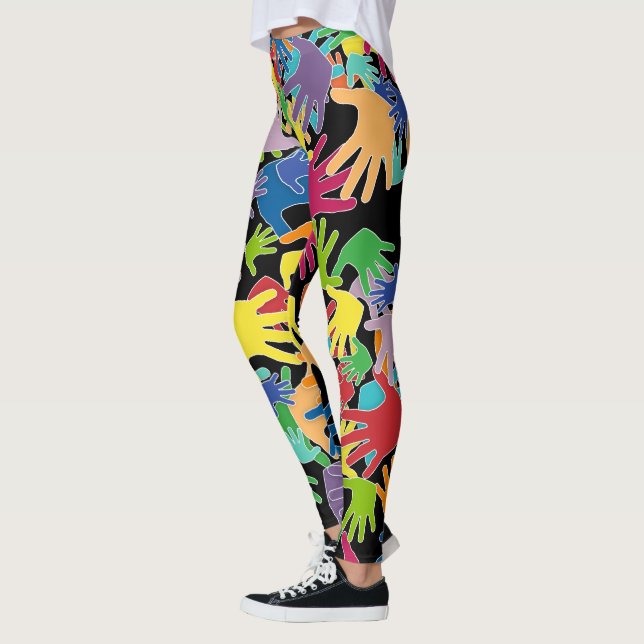 Colorful beautiful cartoon hands all over leggings (Left)