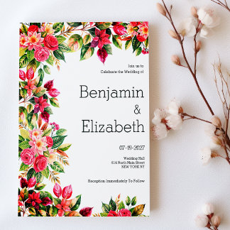Colorful beautiful country floral botanic Wedding Invitation
