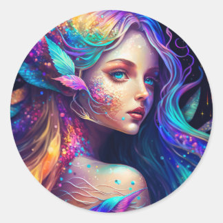 Colorful Beautiful Fairy Classic Round Sticker