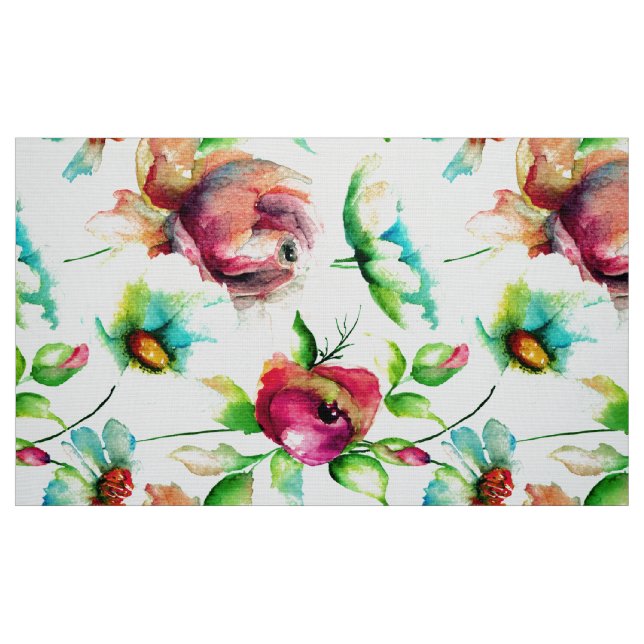 Colorful Beautiful Flowers Pattern Watercolors Fabric (Fat Quarter)