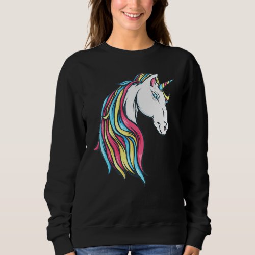 Colorful Beautiful Rainbow Unicorn Head Flowing Ma Sweatshirt