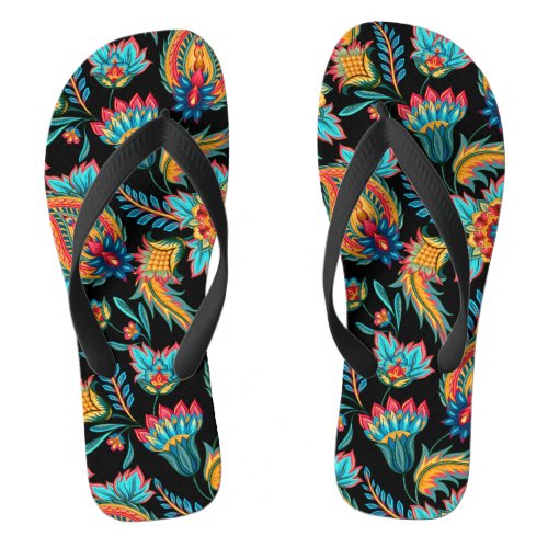 Colorful Beautiful Watercolors Floral Paisley Flip Flops