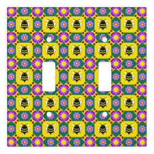 Colorful Bee and Flower Pattern Light Switch Cover