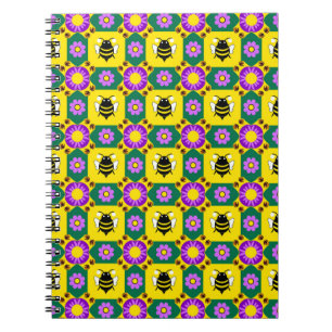 Colorful Bee and Flower Pattern Notebook