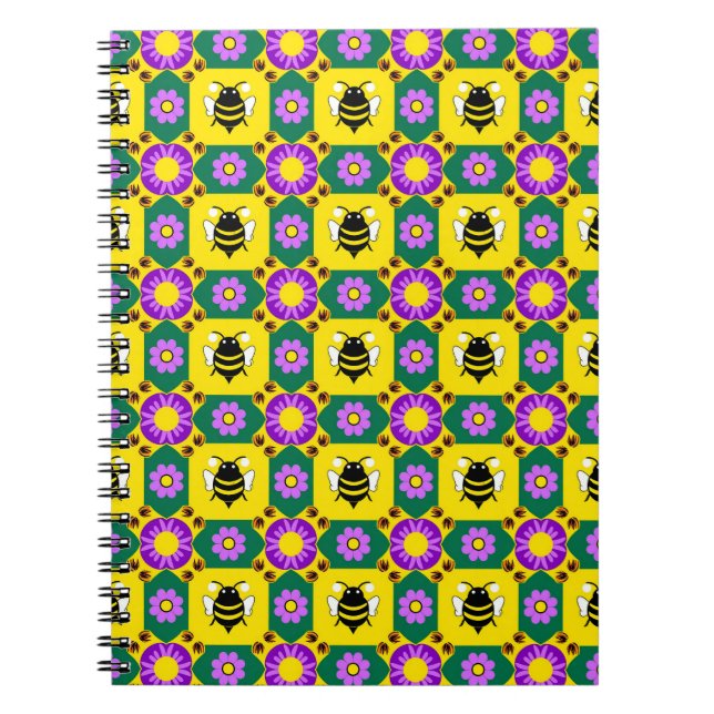 Colorful Bee and Flower Pattern Notebook (Front)