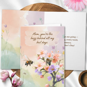 Colorful Bee & Floral Watercolor Mothers Day Card