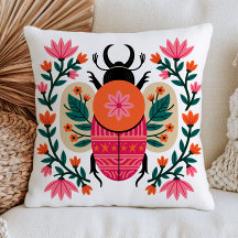 Colorful Beetle Insect Folk Art Floral Cottagecore