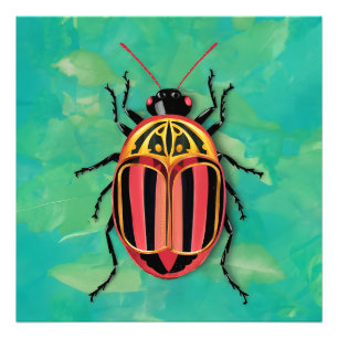 Colorful beetle with red, black, and yellow stripe photo print