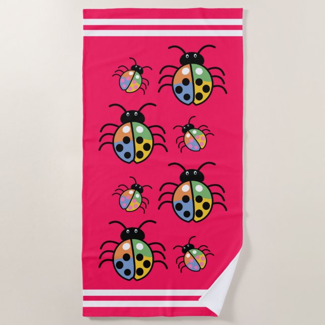 Colorful Beetles Beach Towel (Front)