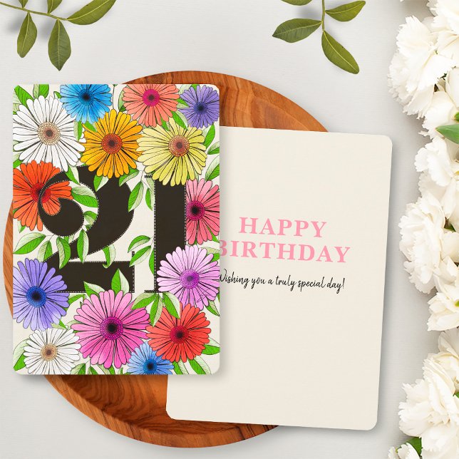 Colorful Bege Floral Happy 21st Birthday Card (Creator Uploaded)