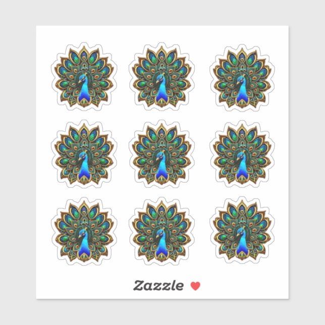 Colorful Bejeweled Plumage Peacock Sticker (Sheet)