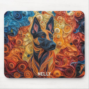Colorful Belgian Malinois Paper Quilling Portrait Mouse Pad
