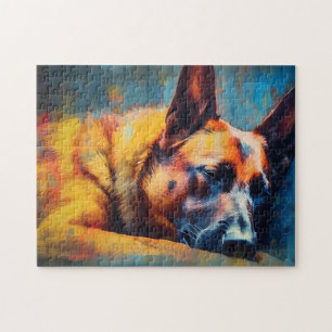 Colorful Belgian Malinois sleeping Jigsaw Puzzle