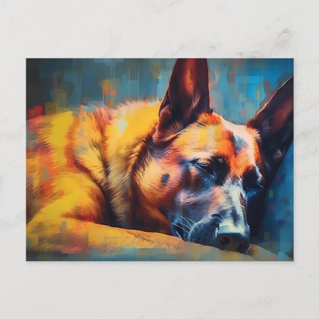 Colorful Belgian Malinois sleeping Postcard (Front)